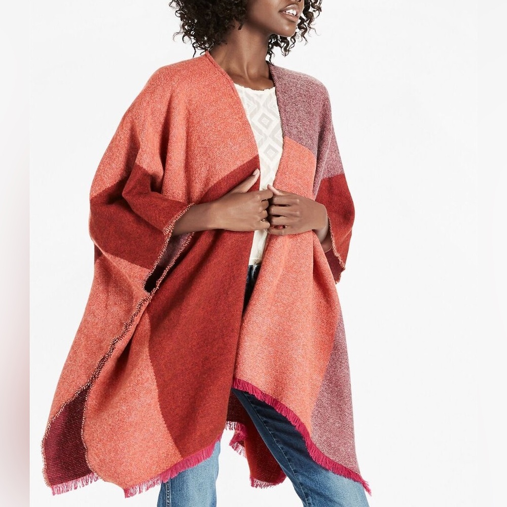 Lucky Brand Block Boho Shawl Poncho Sweater ~  Wrap ~Artsy